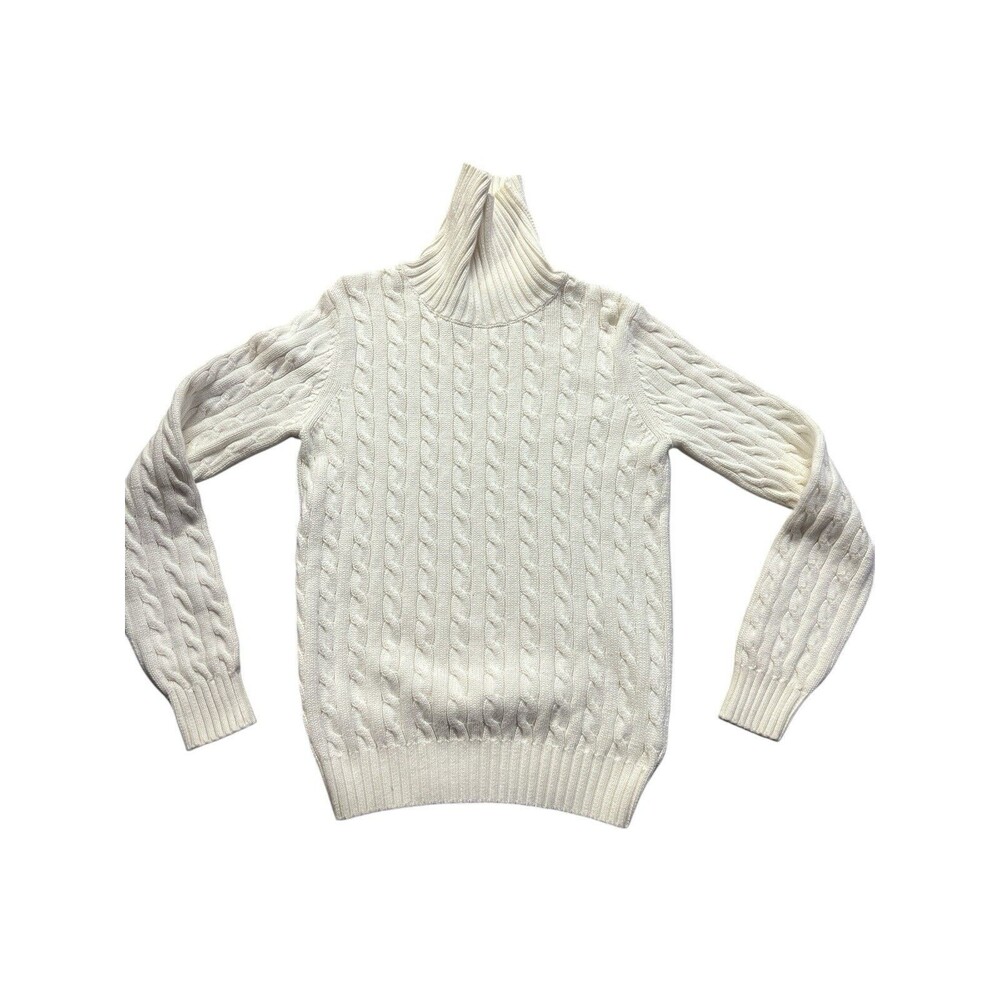 Tommy Hilfiger Sweater Womens Medium Ivory Turtleneck Cable Knit Jumper Pullover